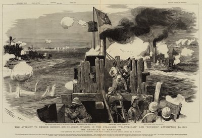 The Attempt to Rescue Gordon, Sir Charles Wilson, in the Steamers Teloweihah and Bordein Attempting to Run the Gauntlet to Khartoum by Frederic Villiers